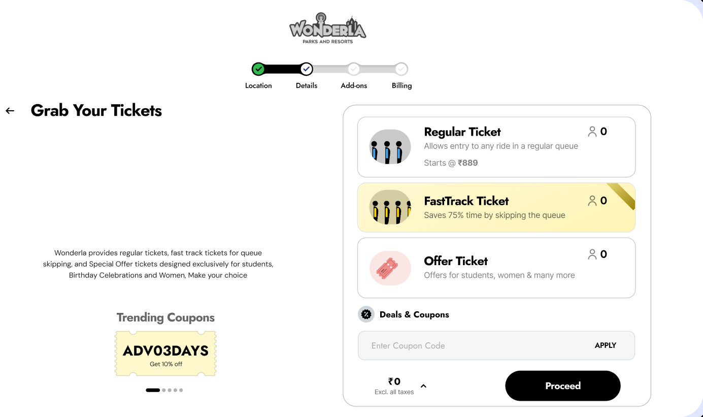 Choose offer tickets screen
